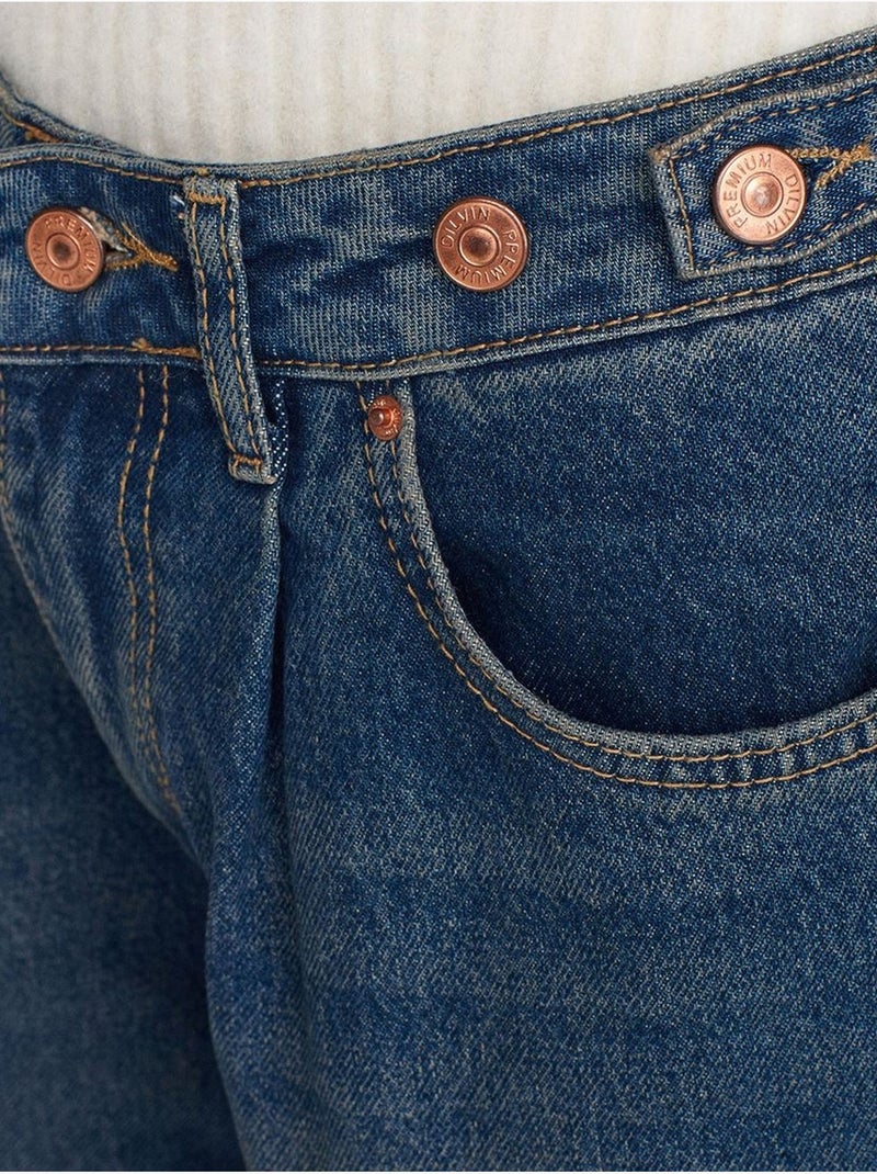 DILVIN Jean En Denim À Jambe Large Et Taille Haute Bleu saphir - Kiabi