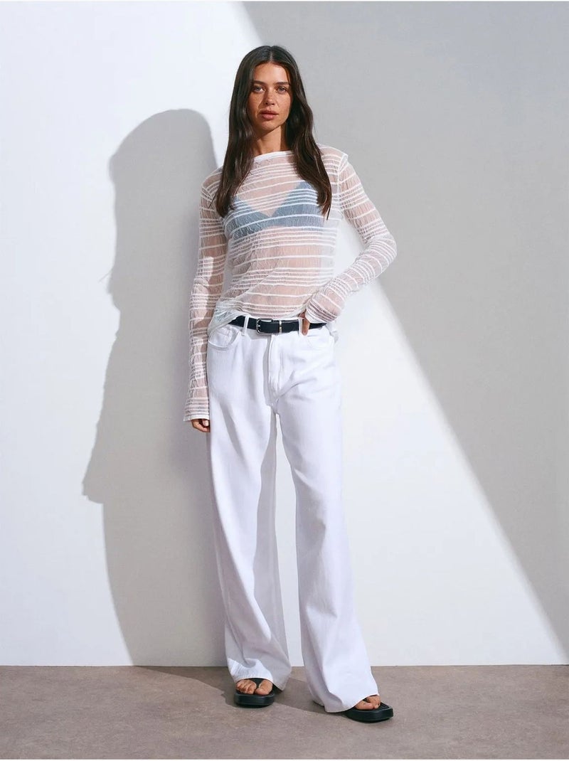 DILVIN Jean En Denim À Taille Haute Et Jambe Large Blanc - Kiabi