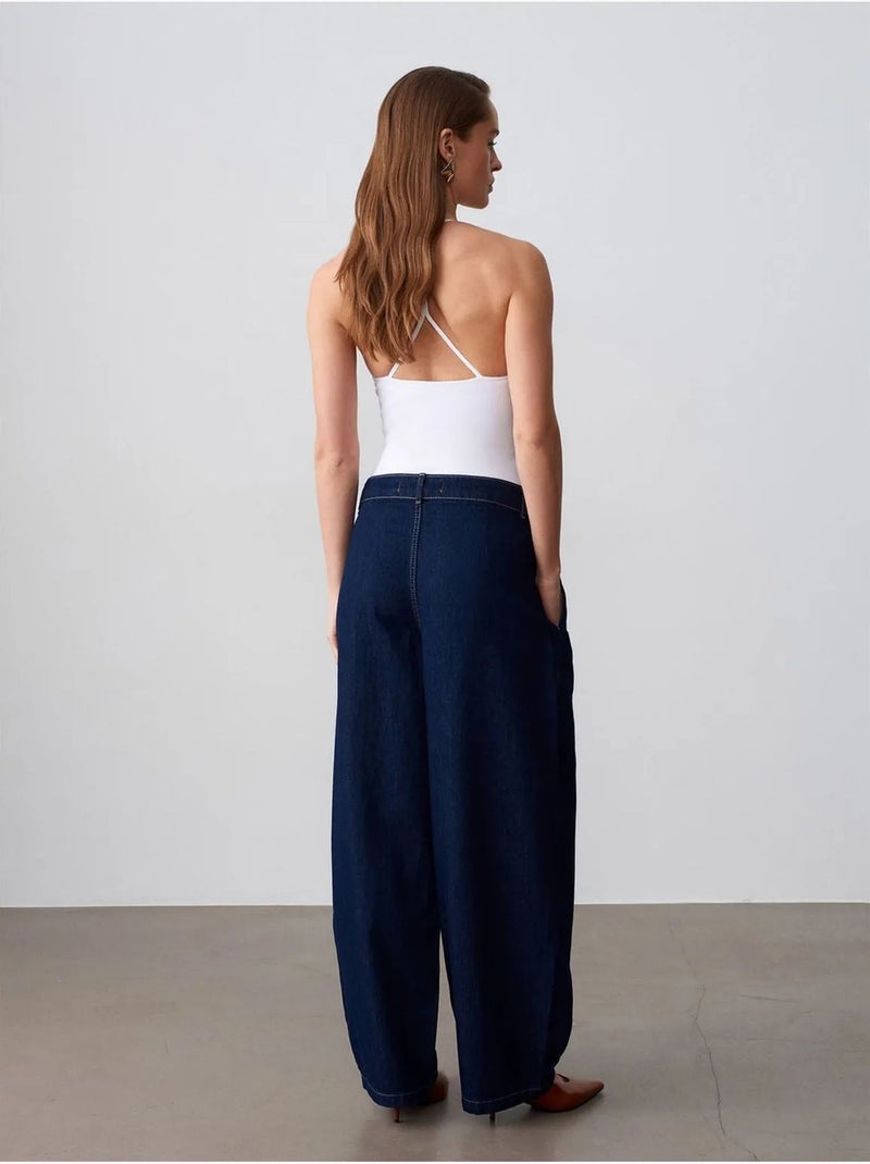 DILVIN Jean En Denim À Taille Haute Et Jambe Large Bleu outremer - Kiabi