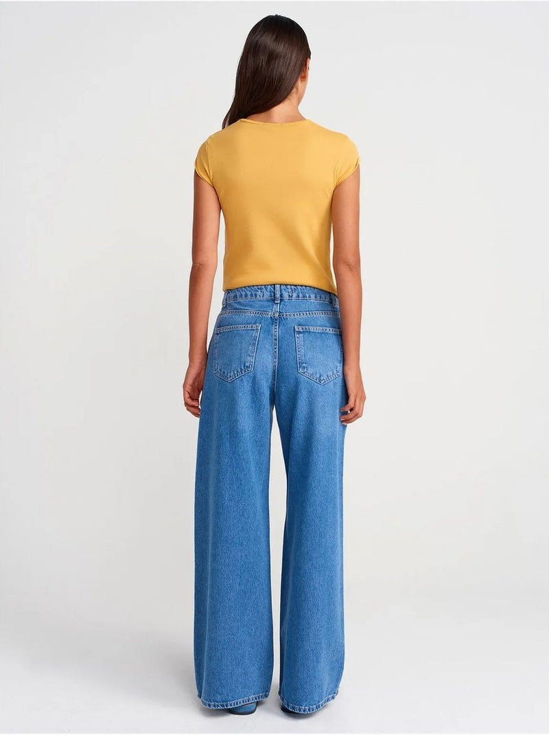 DILVIN Jean En Denim À Taille Haute Et Jambe Large Bleu saphir - Kiabi