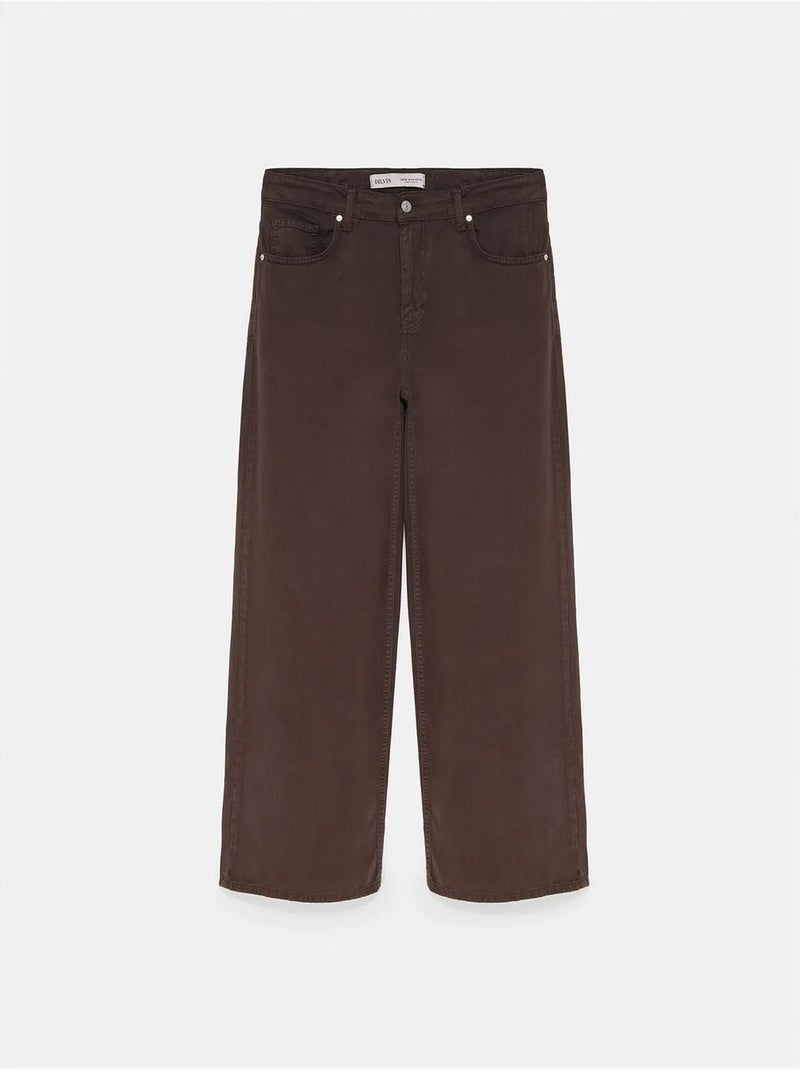 DILVIN Jean En Denim À Taille Haute Et Jambe Large Marron - Kiabi