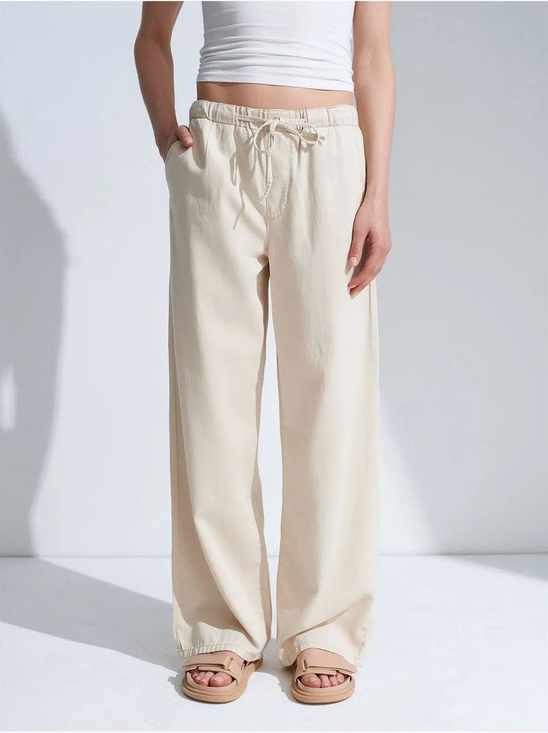 DILVIN Jean En Denim À Taille Mi-haute Et Jambe Large Beige argile - Kiabi