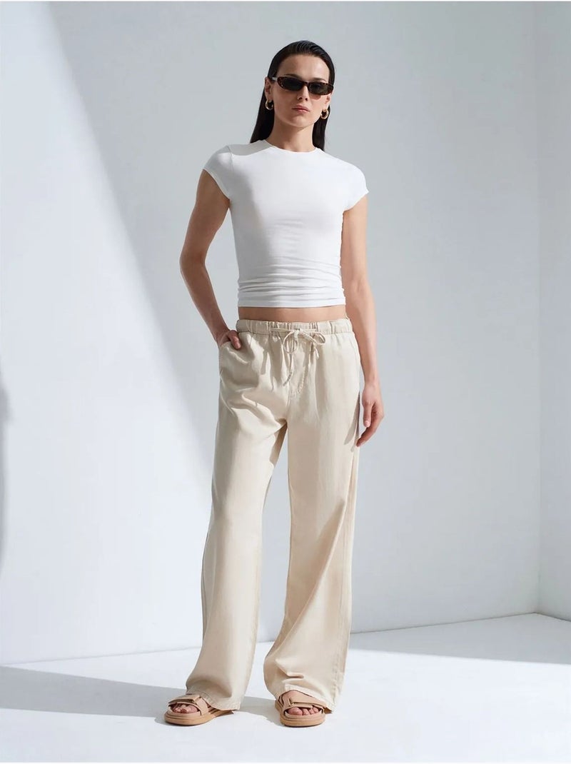 DILVIN Jean En Denim À Taille Mi-haute Et Jambe Large Beige argile - Kiabi
