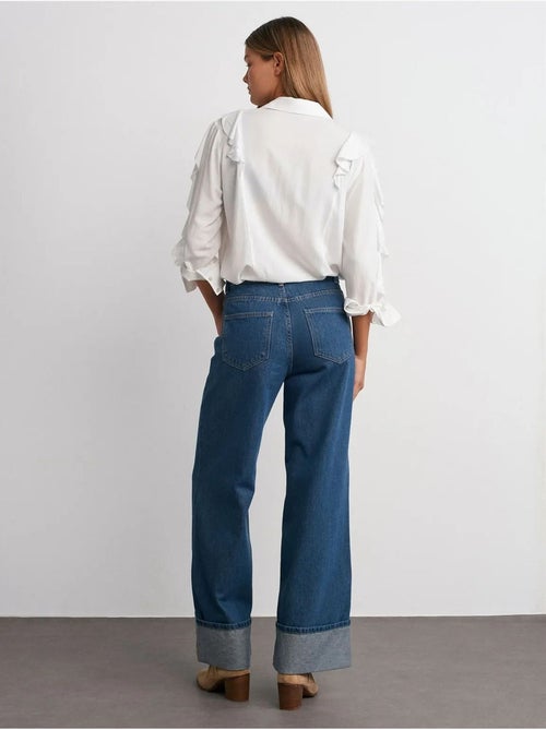 DILVIN Jean En Denim Coton À Taille Haute Et Jambe Large - Kiabi DILVIN Jean En Denim Coton À Taille Haute Et Jambe Large - Kiabi