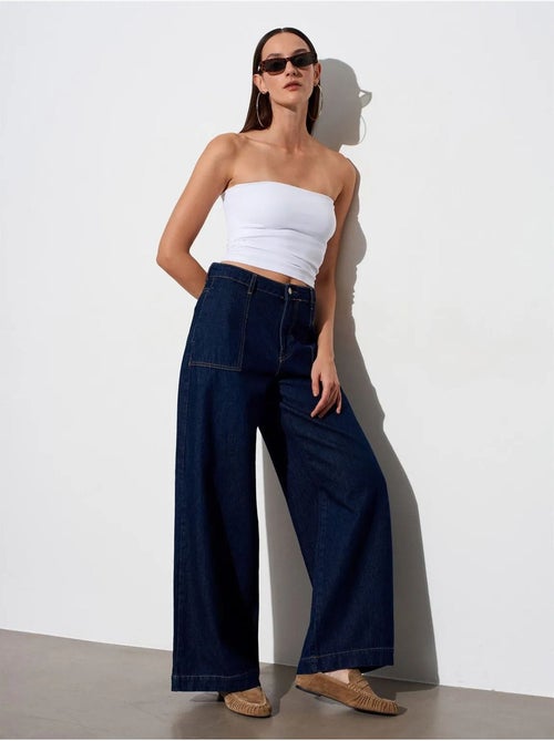 DILVIN Jean En Denim De Coton À Taille Haute Et Jambe Large - Kiabi
