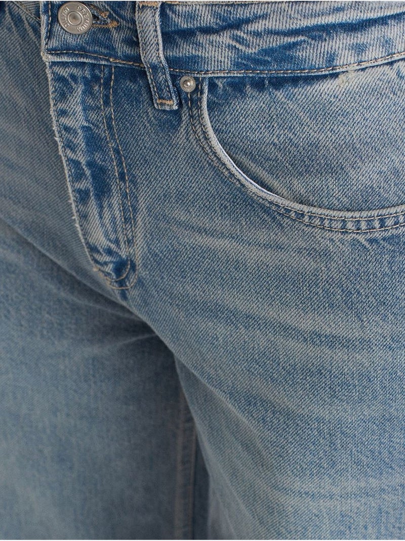 DILVIN Jean En Denim De Coton À Taille Haute Et Jambe Large Bleu roi - Kiabi
