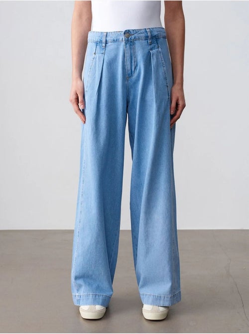 DILVIN Jean En Denim De Coton À Taille Haute Et Jambe Large - Kiabi DILVIN Jean En Denim De Coton À Taille Haute Et Jambe Large - Kiabi