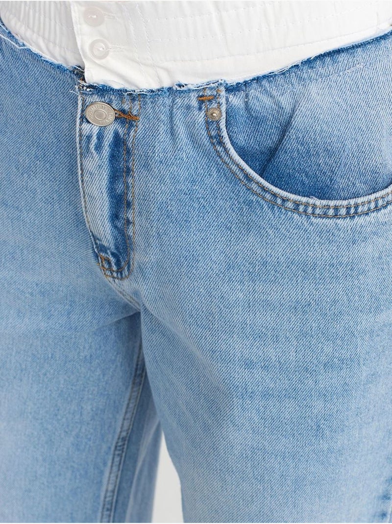 DILVIN Jean En Denim De Coton À Taille Haute Et Jambe Large Bleu saphir - Kiabi