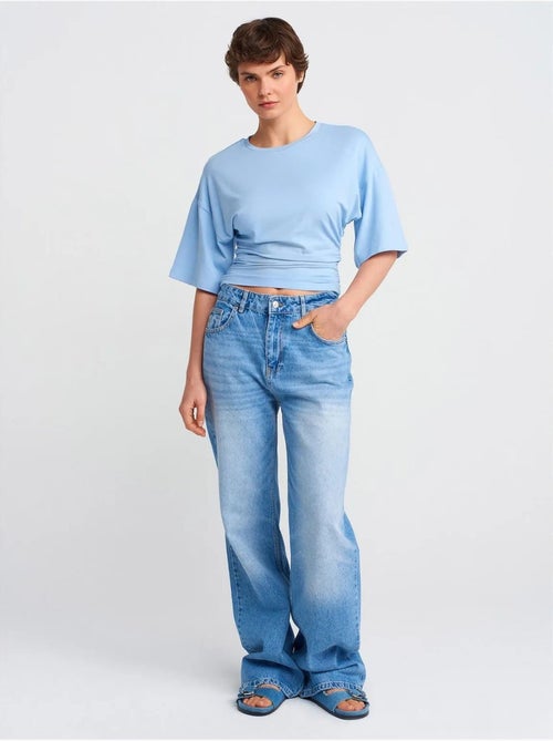 DILVIN Jean En Denim De Coton À Taille Haute Et Jambe Large - Kiabi DILVIN Jean En Denim De Coton À Taille Haute Et Jambe Large - Kiabi