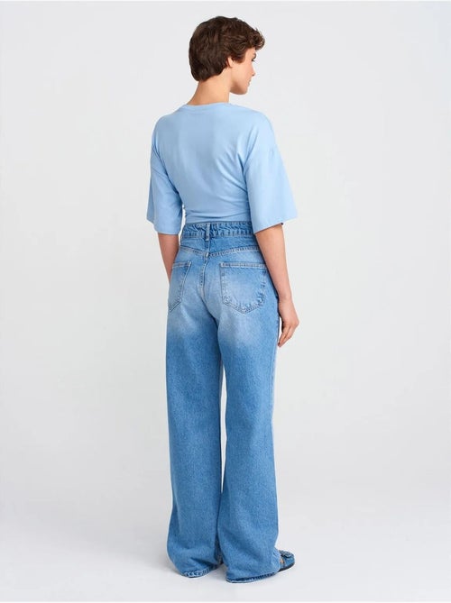 DILVIN Jean En Denim De Coton À Taille Haute Et Jambe Large - Kiabi DILVIN Jean En Denim De Coton À Taille Haute Et Jambe Large - Kiabi