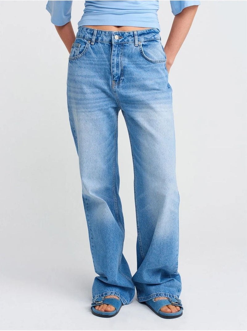 DILVIN Jean En Denim De Coton À Taille Haute Et Jambe Large Bleu saphir - Kiabi