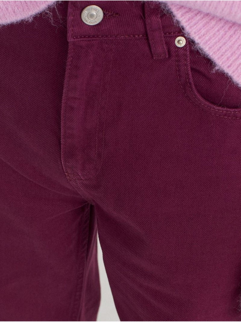DILVIN Jean En Denim De Coton À Taille Haute Et Jambe Large Rouge bordeaux - Kiabi
