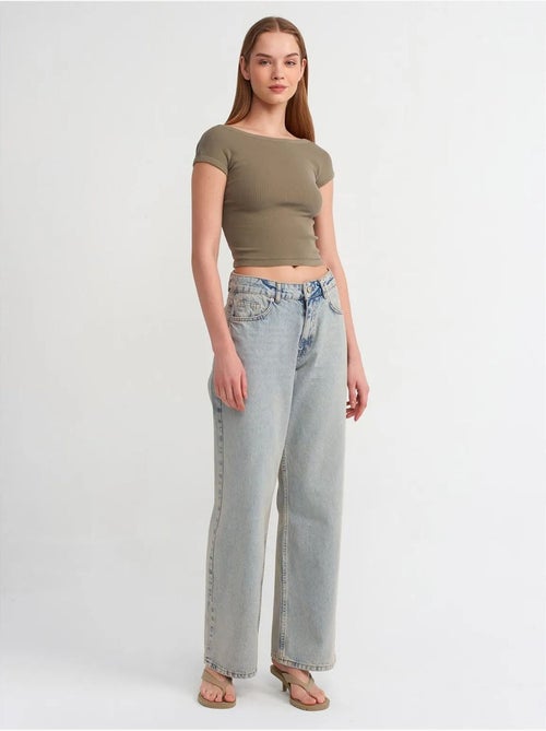 DILVIN Jean En Denim De Coton À Taille Mi-haute Et Jambe Large - Kiabi DILVIN Jean En Denim De Coton À Taille Mi-haute Et Jambe Large - Kiabi