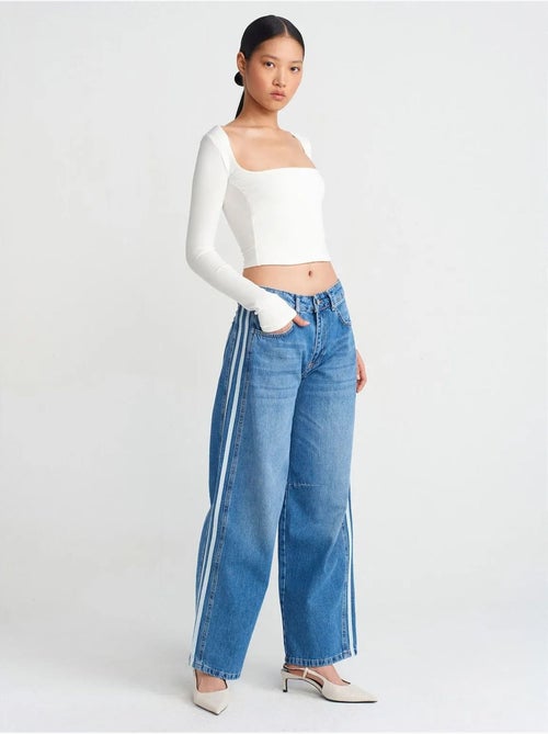 DILVIN Jean En Denim Rayé À Taille Haute Et Jambe Large - Kiabi