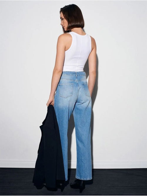 DILVIN Jean Femme Taille Haute À Jambe Droite - Kiabi