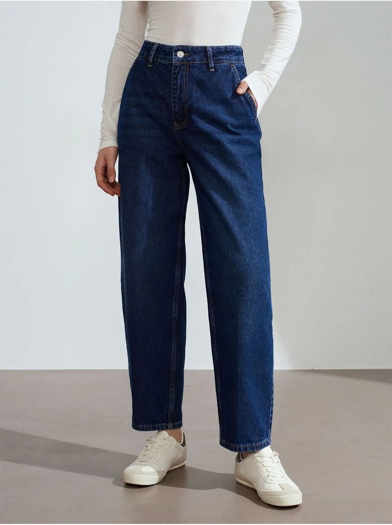 DILVIN Jean Femme Taille Haute À Jambe Large Bleu outremer - Kiabi