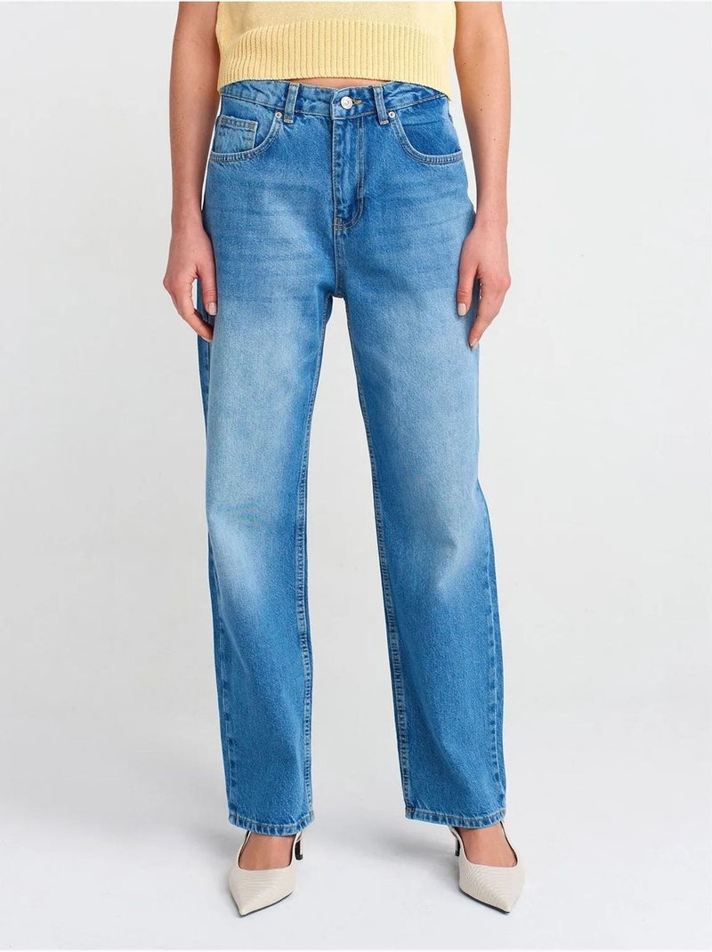DILVIN Jean Femme Taille Haute À Jambe Large Bleu roi - Kiabi