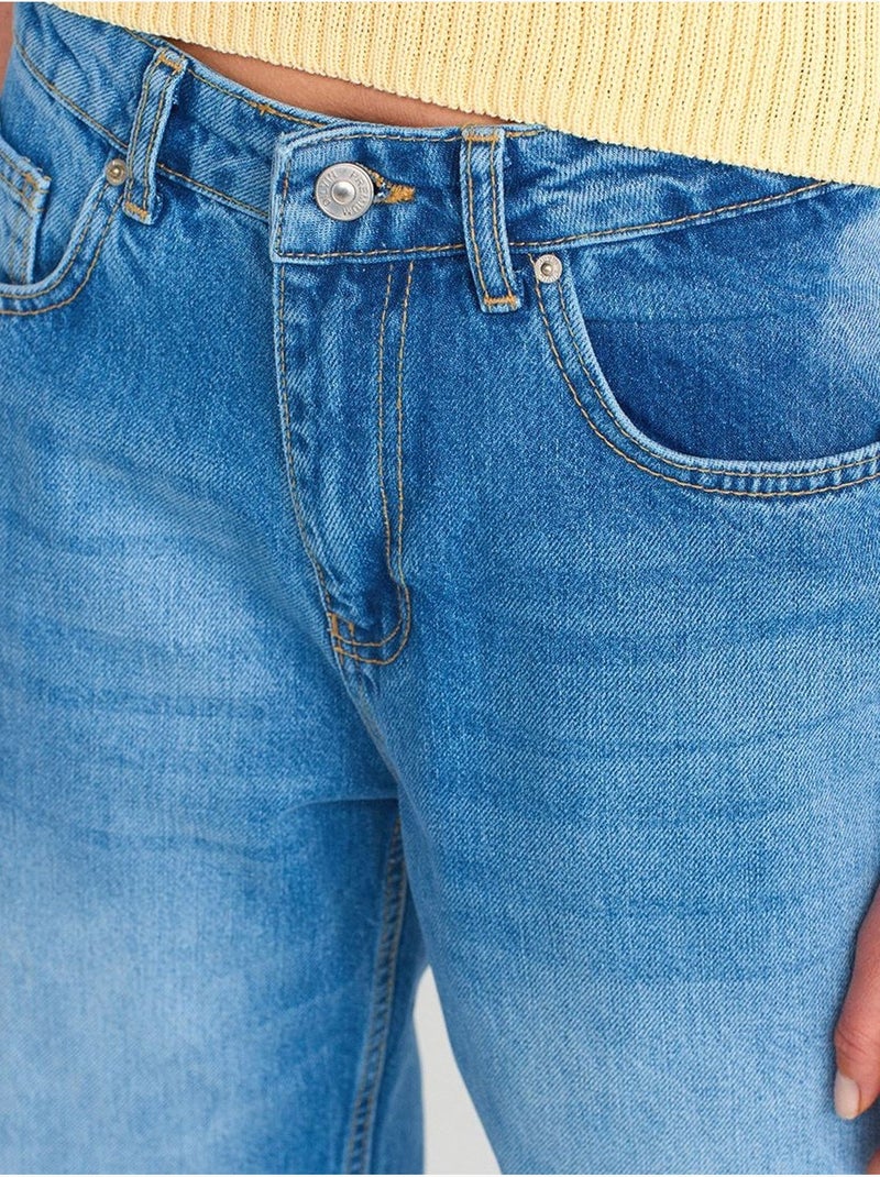 DILVIN Jean Femme Taille Haute À Jambe Large Bleu roi - Kiabi