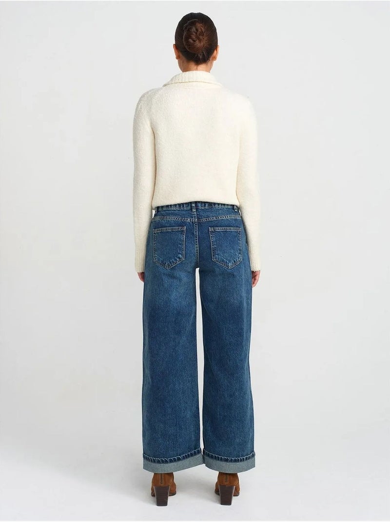 DILVIN Jean Femme Taille Haute À Jambe Large Bleu saphir - Kiabi