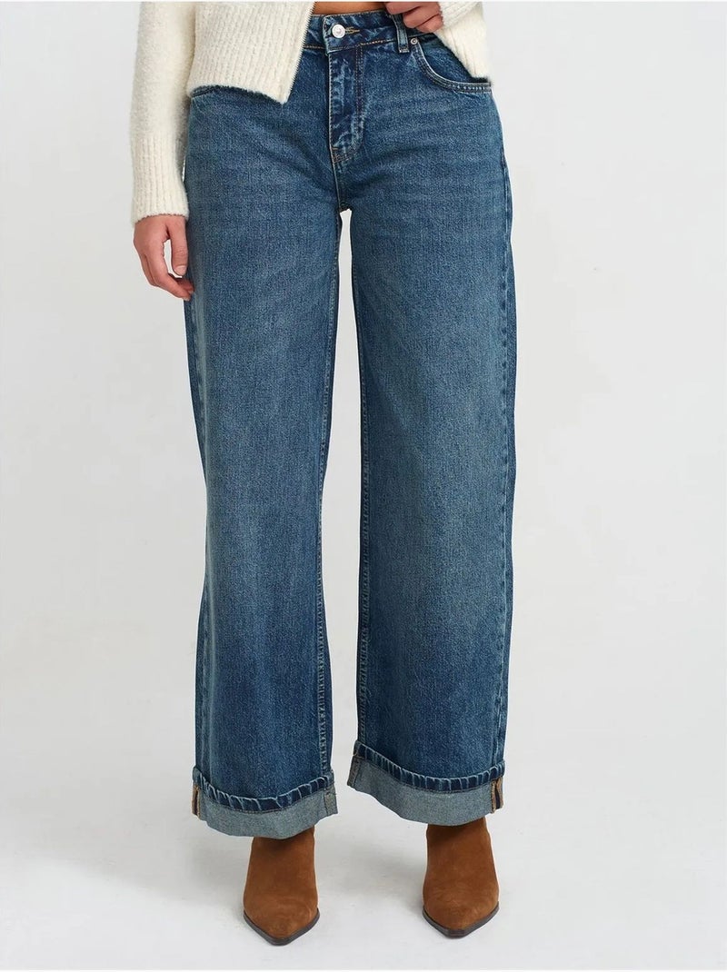 DILVIN Jean Femme Taille Haute À Jambe Large Bleu saphir - Kiabi