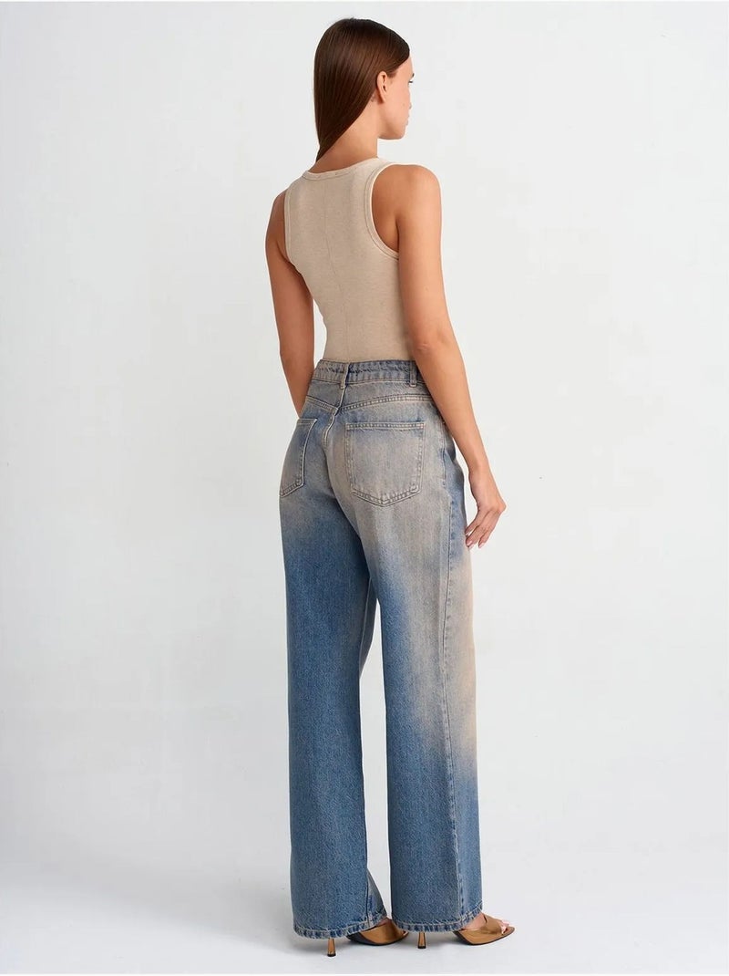 DILVIN Jean Femme Taille Haute À Jambe Large Bleu saphir - Kiabi