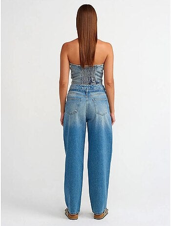 DILVIN Jean Femme Taille Haute Coupe Ballon Jambe Large