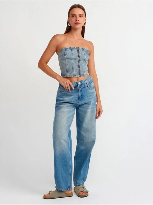 DILVIN Jean Femme Taille Haute Coupe Ballon Jambe Large - Kiabi DILVIN Jean Femme Taille Haute Coupe Ballon Jambe Large - Kiabi