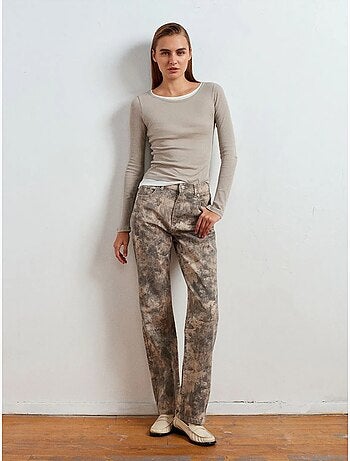 DILVIN Jean Femme Taille Mi-haute À Jambe Droite Tie-dye