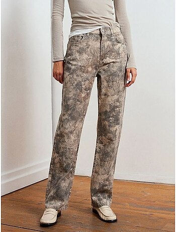DILVIN Jean Femme Taille Mi-haute À Jambe Droite Tie-dye