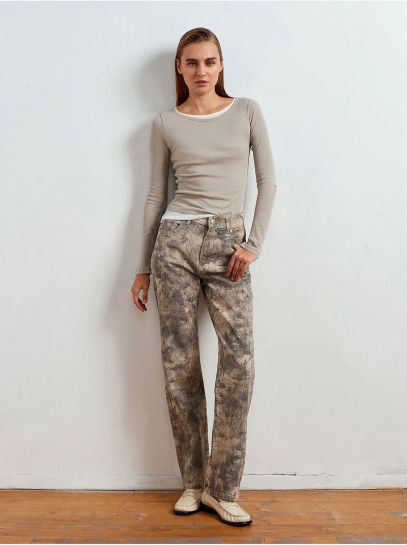 DILVIN Jean Femme Taille Mi-haute À Jambe Droite Tie-dye Multicolore - Kiabi
