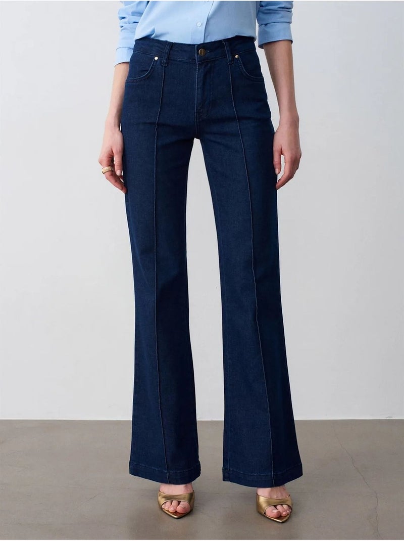 DILVIN Jean Flare Taille Haute Bleu outremer - Kiabi