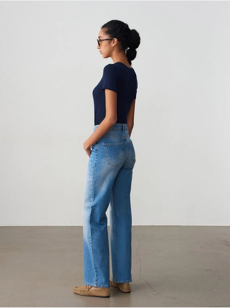 DILVIN Jean Large À Taille Haute Bleu saphir - Kiabi