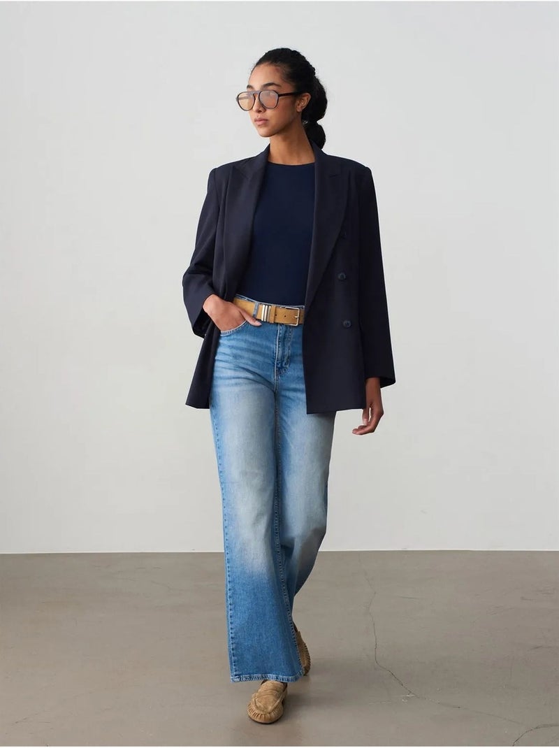 DILVIN Jean Large À Taille Haute Bleu saphir - Kiabi