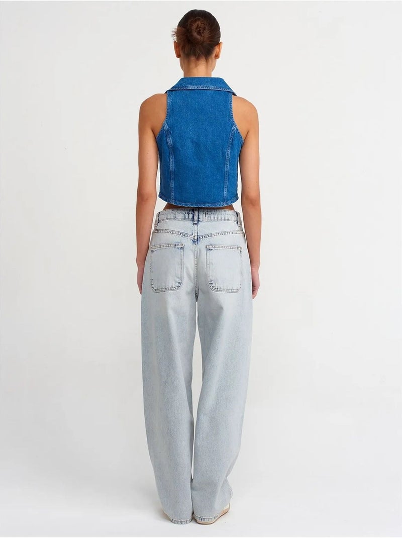 DILVIN Jean Large À Taille Haute En Coton Bleu clair - Kiabi
