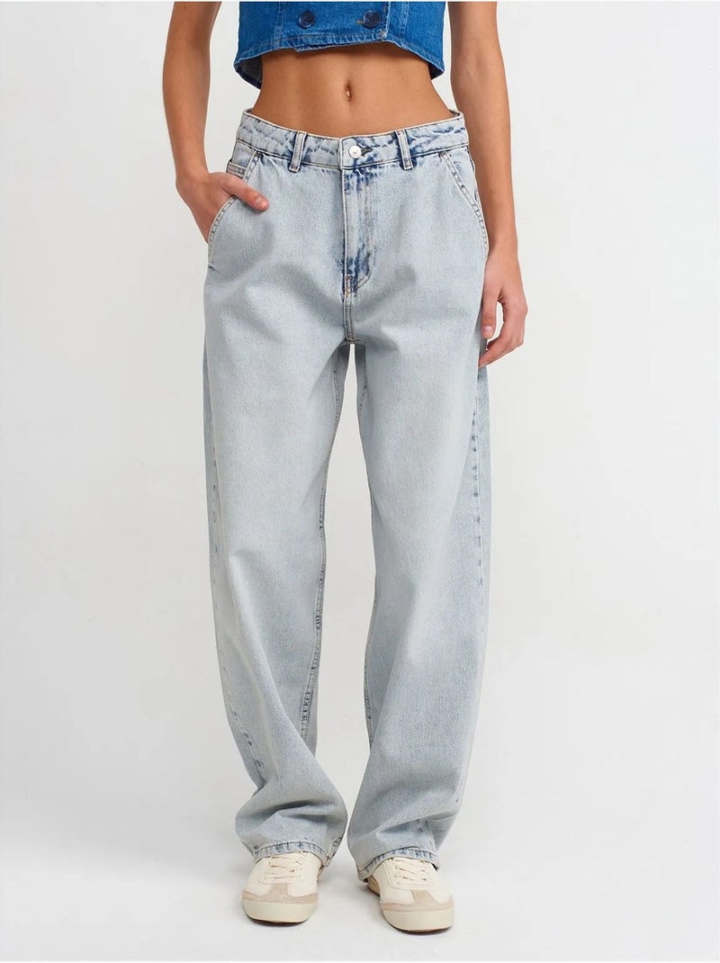 DILVIN Jean Large À Taille Haute En Coton Bleu clair - Kiabi