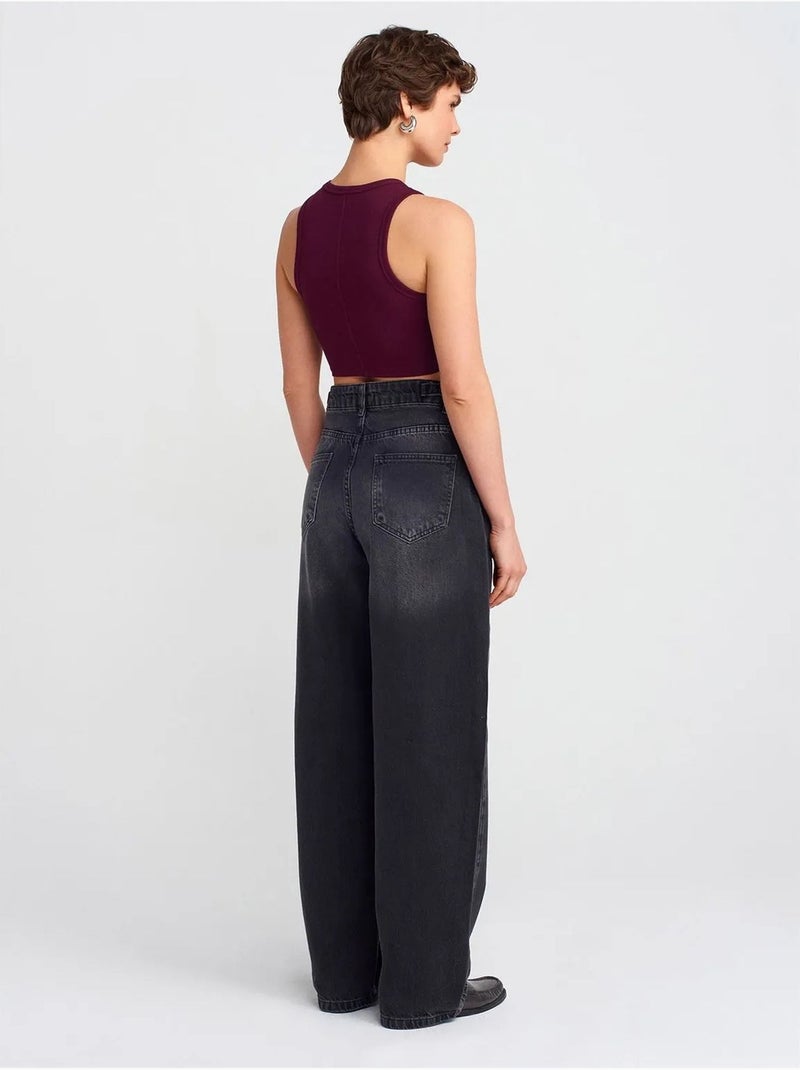 DILVIN Jean Large À Taille Haute Noir - Kiabi