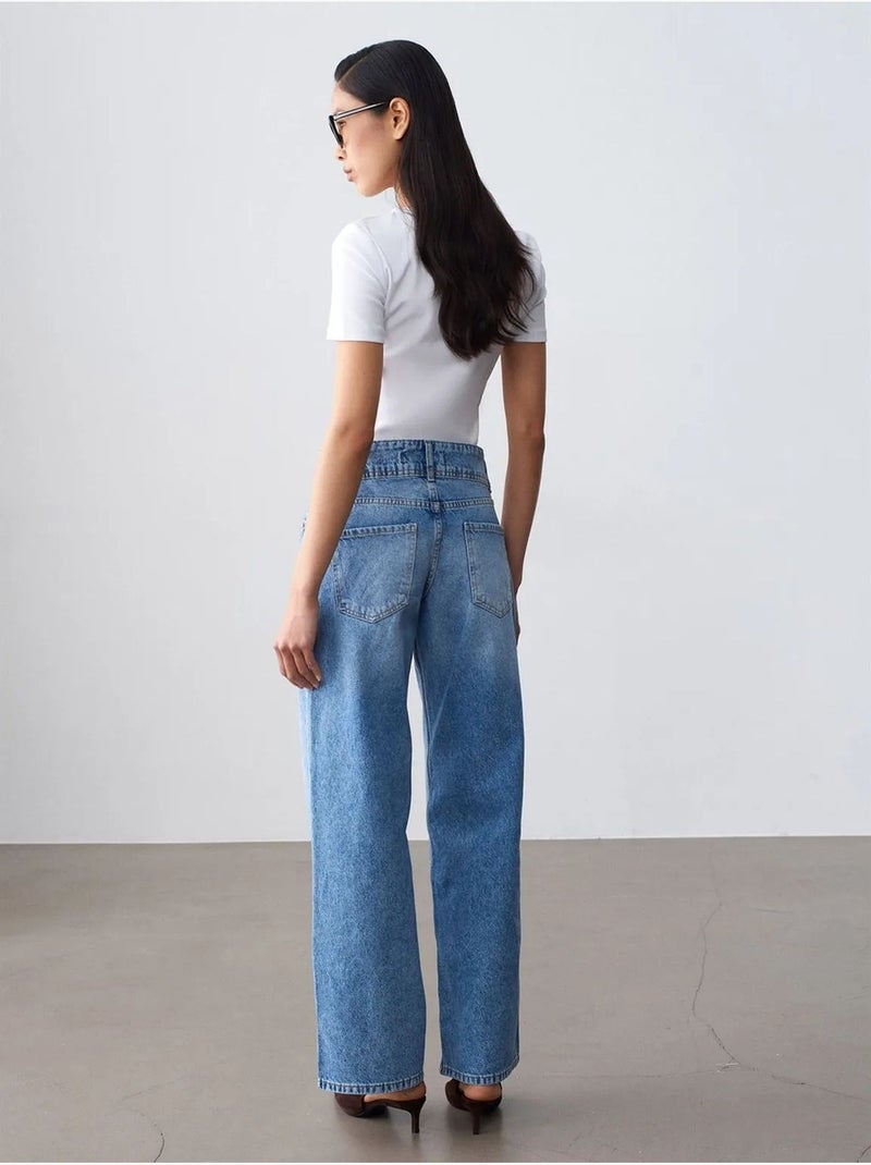 DILVIN Jean Large En Coton À Taille Haute Bleu roi - Kiabi