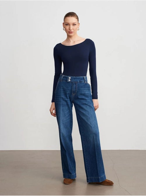 DILVIN Jean Large En Denim De Coton À Taille Haute - Kiabi DILVIN Jean Large En Denim De Coton À Taille Haute - Kiabi