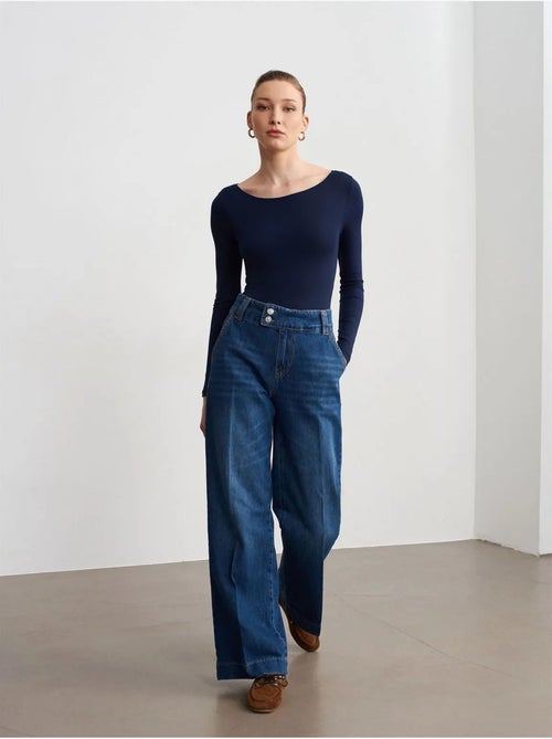 DILVIN Jean Large En Denim De Coton À Taille Haute - Kiabi DILVIN Jean Large En Denim De Coton À Taille Haute - Kiabi