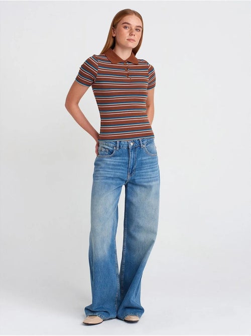 DILVIN Jean Large En Denim De Coton À Taille Haute - Kiabi DILVIN Jean Large En Denim De Coton À Taille Haute - Kiabi