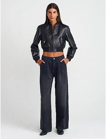 DILVIN Jean Large En Denim De Coton, Taille Haute
