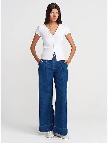 DILVIN Jean Large En Denim De Coton, Taille Haute