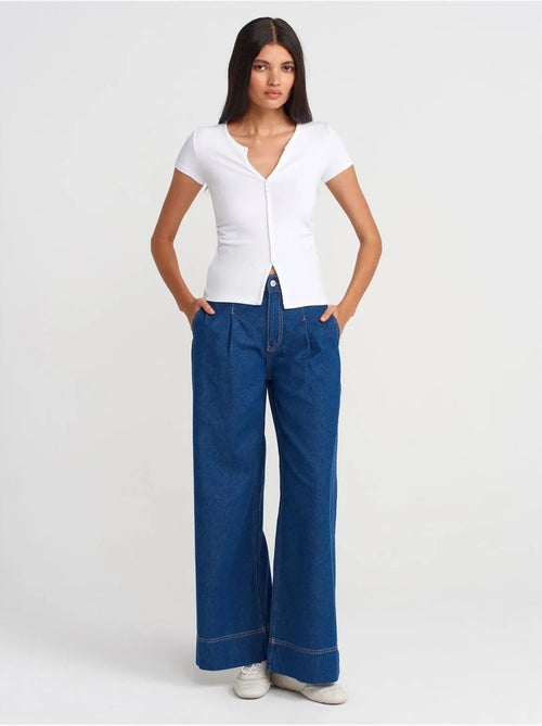DILVIN Jean Large En Denim De Coton, Taille Haute - Kiabi