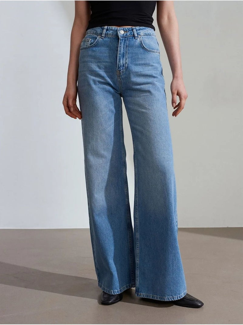 DILVIN Jean Large En Denim De Coton, Taille Haute Bleu roi - Kiabi