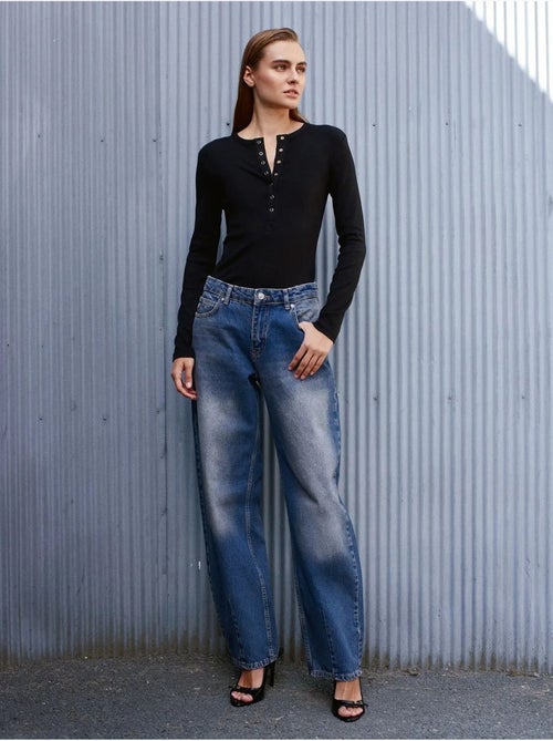 DILVIN Jean Large En Denim De Coton, Taille Haute - Kiabi