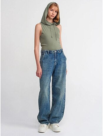 DILVIN Jean Large En Denim De Coton, Taille Haute