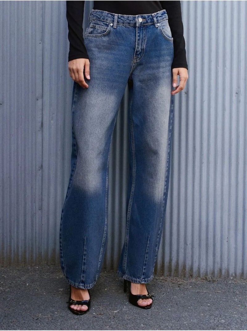 DILVIN Jean Large En Denim De Coton, Taille Haute Bleu saphir - Kiabi