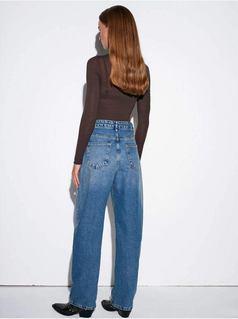 DILVIN Jean Large En Denim De Coton, Taille Haute Bleu saphir - Kiabi