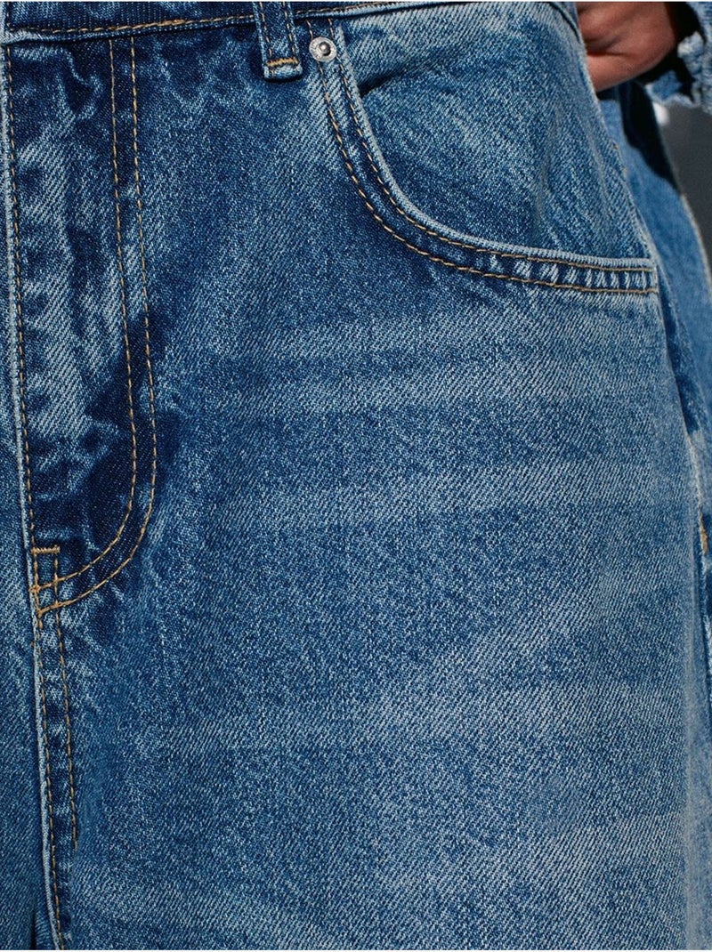 DILVIN Jean Large En Denim De Coton, Taille Haute Bleu saphir - Kiabi