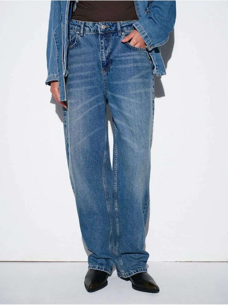 DILVIN Jean Large En Denim De Coton, Taille Haute Bleu saphir - Kiabi